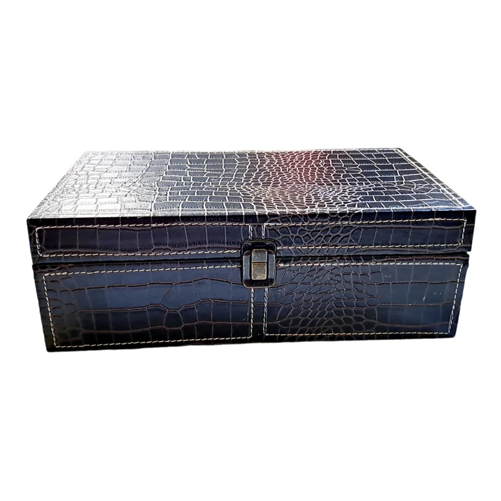 Elegant Dark Brown Crocodile Pattern Storage Box